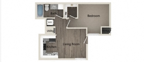 Floor plan for 1 bed, 1 bath, 480 sqft